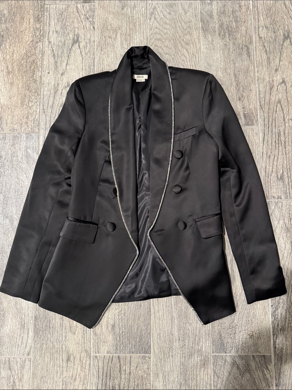 Jason Wu Black Satin Blazer with Silver Trim